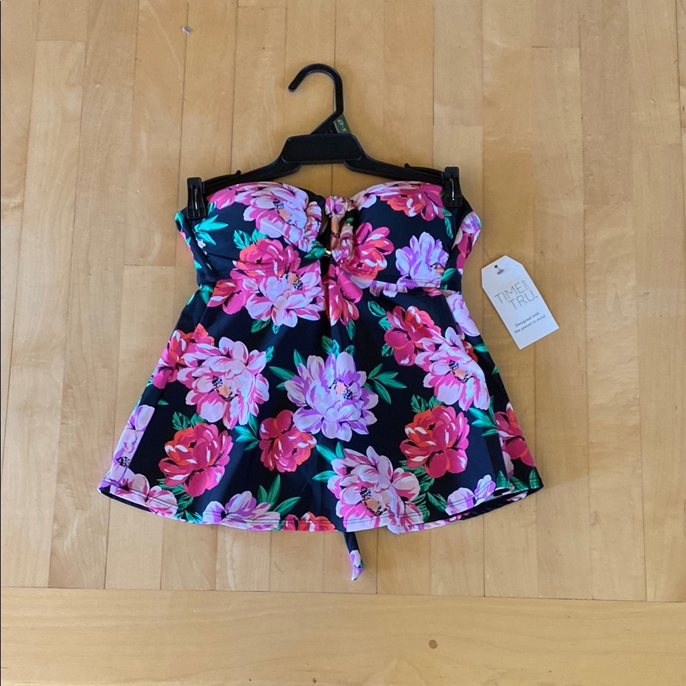 Time and Tru Black Floral Tankini Top
